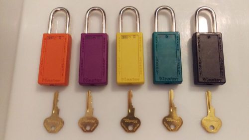 (5) Master Lock Safety Lock 411, 3&#034; body, 1.5&#034; shackle, keyed different, new!