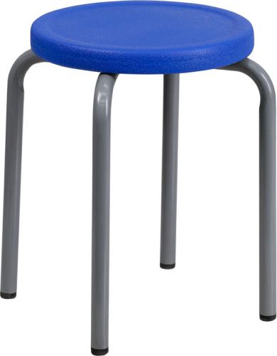 Stackable Stool with Blue Seat and Silver Powder Coated Frame [YK01B-BL-GG]