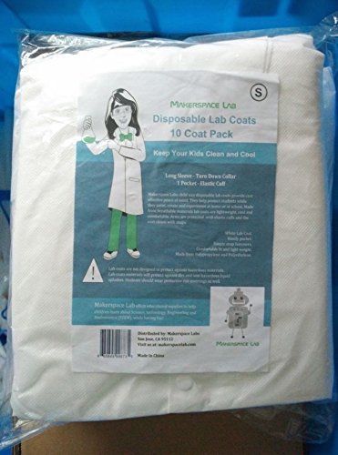 Makerspace Lab Disposable Lab Coats, White, Child Medium, 10 Pack
