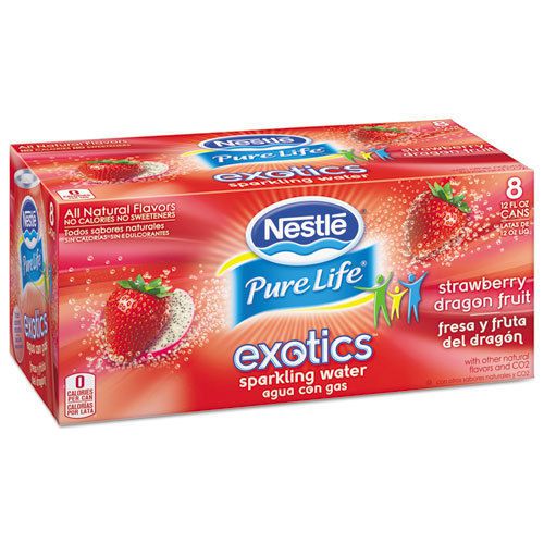 Pure Life Exotics Sparkling Water, Strawberry Dragonfruit, 12oz Can, 24/Carton