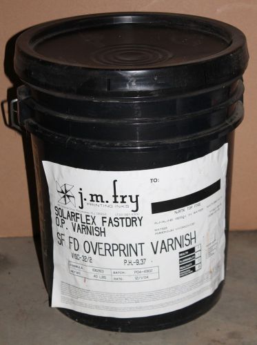 Overprint varnish, 5 gallons, Solarflex Fastdry, J.M. Fry