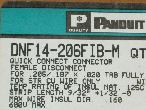 Panduit DNF14-206FIB-M 16/14 Female Disconnect, Nylon Barrel Insulated -Qty 1000