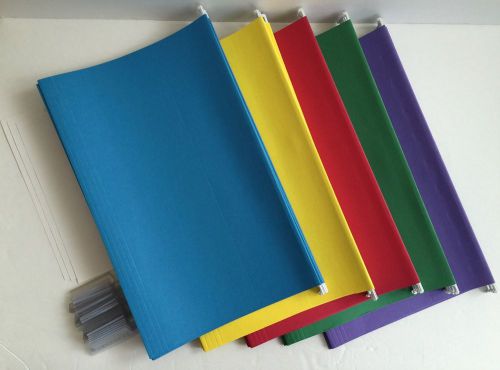 Set of 25 staples legal hanging file folders assorted colors with tabs &amp; inserts for sale