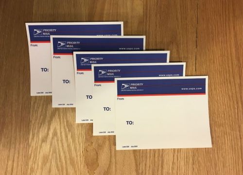 (5) Genuine USPS Blue Top Priority Mail Stickers - Label 228, July 2002