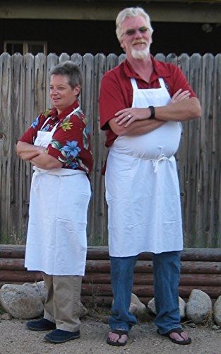 Top Drawer White Full Length Heavyweight Bib Chef&#039;s Apron, 39&#034; Long by 32&#034; Wide,