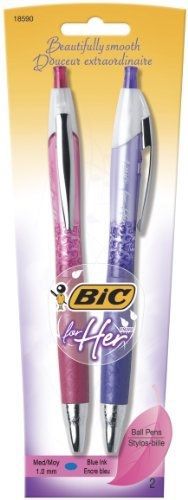 BIC For Her Retractable Ball Pen, Medium Point, 1.0 mm, Blue Ink, 2 Count
