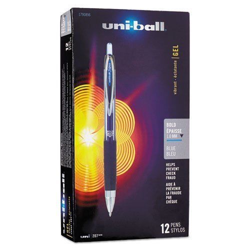 uni-ball Signo 207 Retractable Gel Pens, Bold Point, Blue Ink, 12-Pack 1790896