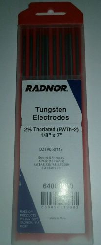 RADNOR TUNGSTEN 10 PK,  2% THORIATED ELECTRODES , 1/8&#034; X 7&#034;, NEW, FREE SHIPPING