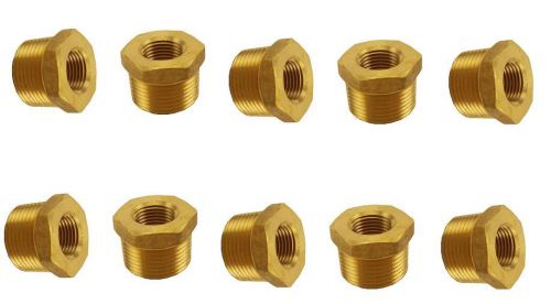 10 Pack of Brass 1/4&#034; Male x 1/8&#034; Female NPT Pipe Thread Reducer Hex Bushing