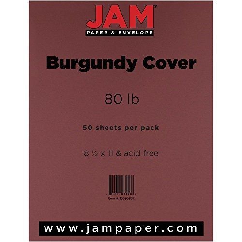JAM Paper? 8 1/2 x 11 Cardstock - 80 lb Burgundy Cover - 50 sheets per pack
