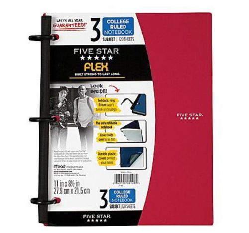Mead Five Star Flex 3 SUBJECT 11.5 x 8.5 Inches, Notebook with TECKLOCK RINGs