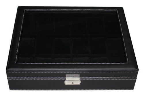 18 Piece Black Leatherette Mens Watch Box Display Case Collection Jewelry Box