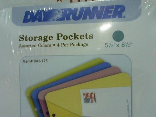 Day Runner 041-175 Storage Pockets. Assorted Colors. 4 Per Package. 5.5X8.5