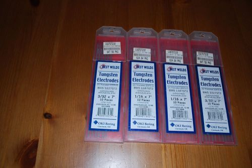 35 pc lot 2% lanthanated tungsten electrodes 3/32 x 7&#034; and 1/16x7&#034; red rods for sale
