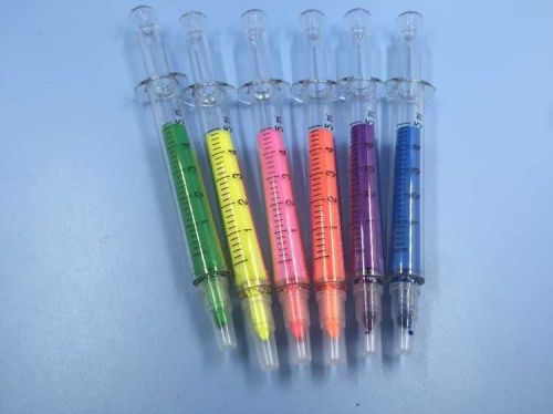 New 6pc Creative syringe fluorescent pen watercolors pens free shipping