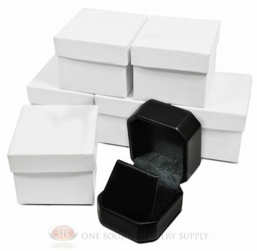 6 Piece Black Leather Pendant Earring Jewelry Gift Boxes 1 7/8&#034; x 2&#034; x 1 5/8&#034;