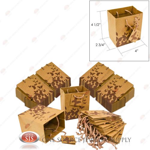 50 Brown Kraft Butterfly Paper Tote Gift Merchandise Bags 4&#034; x 2 3/4&#034; x 4 1/2&#034;H