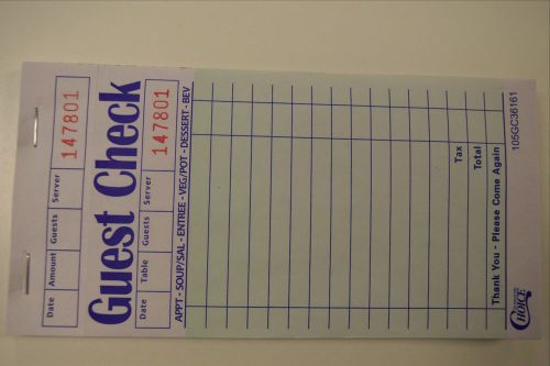 Choice 1 Part Green and White Guest Check with top Guest Receipt - 10 Books