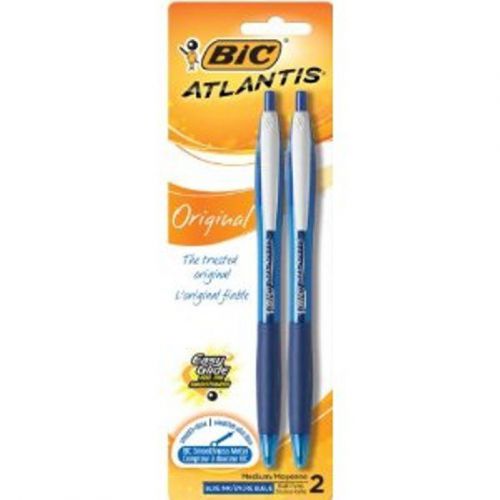 BIC Atlantis Retractable Ball Pen - Med Point - 1.0 mm - Blue - 2 ct (6 PACK)