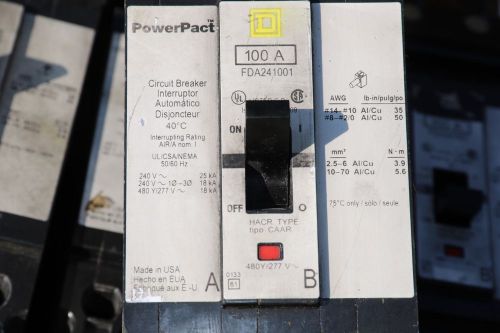 Square d 100a powerpact breaker 2p fda241001 for sale