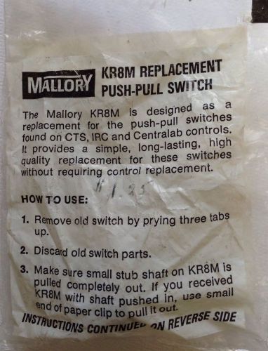 Mallory KR8M replacement push-pull switch For CTS IRC Centralab Controls