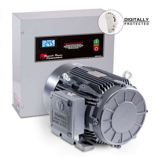 15 hp rotary phase converter - tefc, voltage display, power protected - pc15p4lv for sale