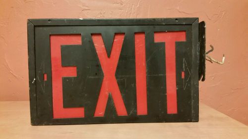 Vintage industrial black metal red letter exit sign mancave arrow garage double for sale