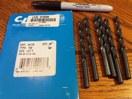 Chicago-latrobe, jobber drill bits, size f, ( 0.257 )  hss,   lot of 6,  new for sale