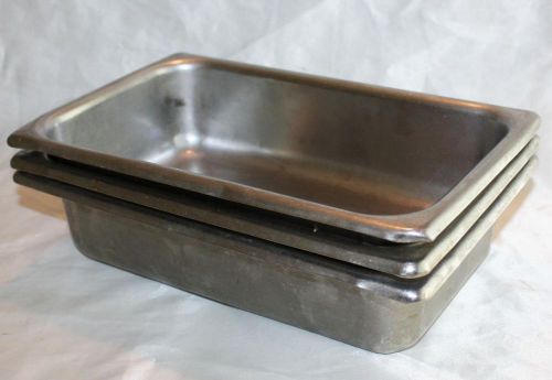 3 ea. 1/4 size serving steam table stainless steel pans - 10-3/8 x 6-3/8 x 2-1/4 for sale