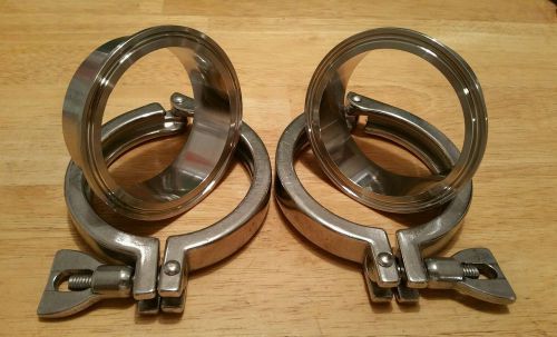 Stainless tri clamp assy 4&#034; o.d. sanitary pipe tubing weld ferrule 304 ss for sale