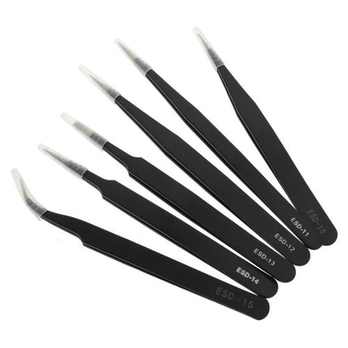 6pcs esd safe stainless steel antistatic tweezers repair tool set nail drill kit for sale