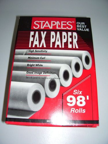 Thermal Fax Paper Rolls 8.5&#034; x 98&#039; 1/2&#034; core  Made in USA 6 Pack Staples