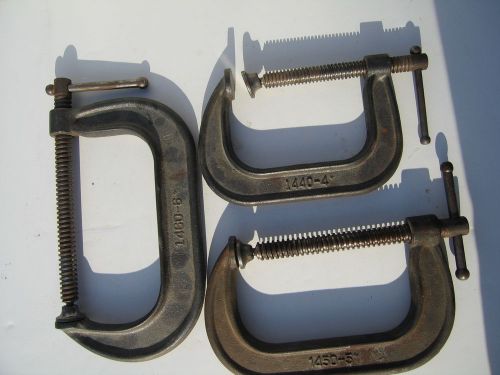Adjustable No 1440-4&#034; 1450-5&#034; 1460-6&#034; C Clamps 1 Each Three 3 Total Used Rusty