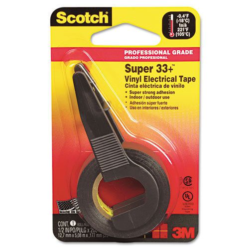 &#034;scotch super 33+ vinyl electrical tape w/dispenser, 1/2&#034;&#034; x 200&#034;&#034; roll, black&#034; for sale