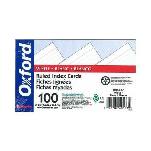 100 Count 3&#034; x 5&#034; Ruled Index Card in White