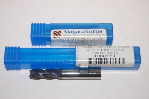 (2) NIB Niagara 60694 4 Flute Single End TIALN 3/8 x 3/8 x 7/8 x 2-1/2 End Mills