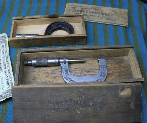 Lot 2 Micrometers 64THS and Brown &amp; Sharpe 48 + Brownie  Box Wooden Dovetail
