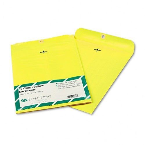 Quality Park Clasp Envelopes, 9 x 12 inches, Yellow, Pack of 10 (38736)