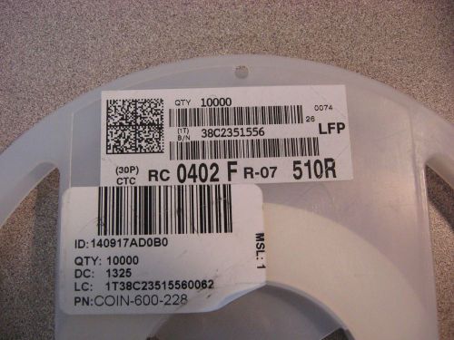 Reel of PCB Components MFG No: RC0402FR-07510R Qty on Reel: 5000