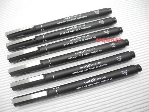 Uni-Ball Uni Pin Fine Line Pigment Ink Black Fineliner Marker Pens, 6 Sizes