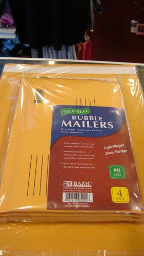 4 Pack Bazic Bubble 6&#034; x 9.25&#034; Mailers Size # 0 With Peel &amp; Seal Self-Seal Strip