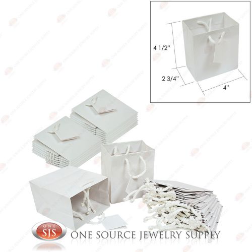 25 Solid Glossy White Finish Tote Gift Merchandise Bags 4&#034; x 2 3/4&#034; x 4 1/2&#034;H