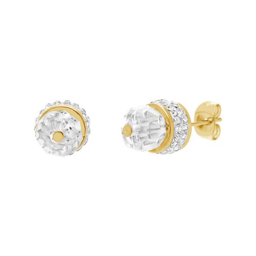 Gold-Tone Stainless Steel CZ Pave Border Center Stone Post Earring