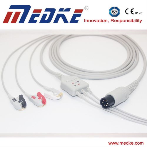 TUV CE New 6 Pins one-piece ECG cable, 3 leads, AHA, Pinch, G3140P