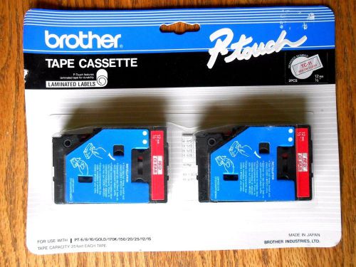 BROTHER P-TOUCH TC-11 2-PK 1/2&#034; TAPE CASSETTE RED ON CLEAR LAMINATED LABELS