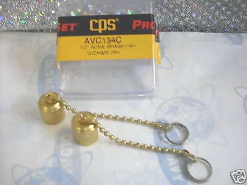 Vacuum Pump Brass Caps *2, w/Chains *NEW* 1/2&#034;ACME