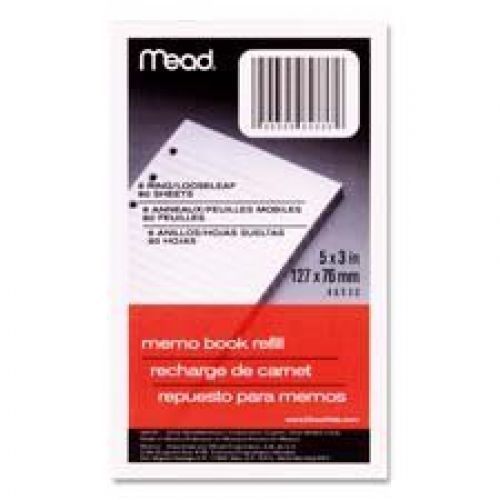 Mead Memo Book Refill, 6 Ring, 3 3/4&#034; x 6 3/4&#034;, Pack of 80 Sheets