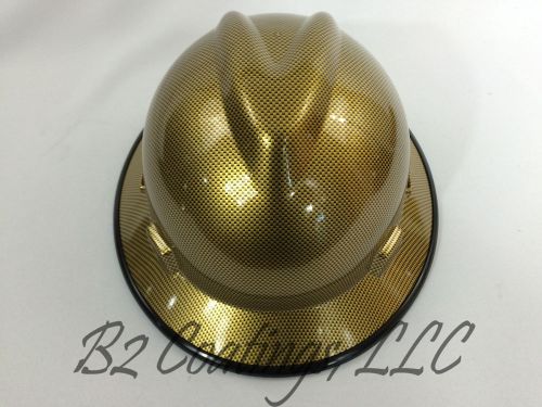 New Custom MSA V-Gard Hard Hat W/Fas-Trac Ratchet Gold Carbon Fiber Print