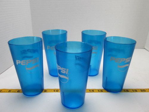 Lot of 5 Pepsi Glasses 16 oz Blue Plastic Cup Pepsi-Cola Made in USA SKU B S