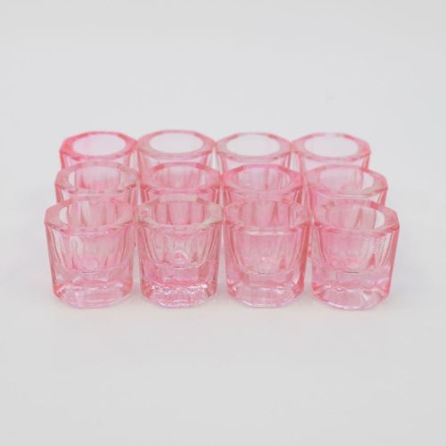 GLASS DAPPEN DISH PINK ACRYLIC HOLDER CONTAINER DENTAL COSMETOLOGY ART 12/PCS
